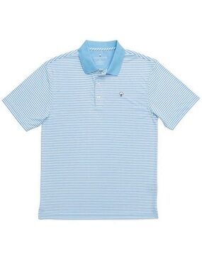 The Southern Shirt Company Light Blue & White Striped Polo with Solid Sky Collar